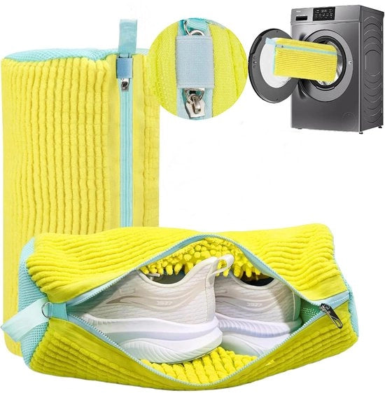 Set di salviette per scarpe, lavatrice, 2 set di salviette per scarpe, sacchetto per scarpe, lavatrice, sacchetto per scarpe, cerniera riutilizzabile, salvietta per scarpe in peluche, per scarpe da tennis e sneakers (giallo)