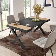 Consolle allungabile, 58 fino 160x90x73cm, Per 8 persone, Gambe in legno, colore Rovere e nero RF2754