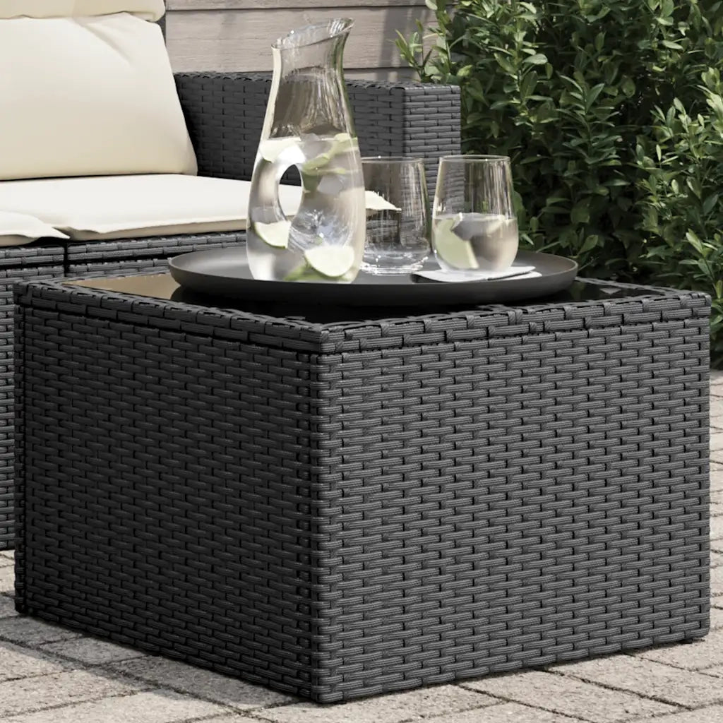 Tavolo da Giardino | Tavolino da esterno con piano in vetro nero 55x55x37 cm in polyrattan
