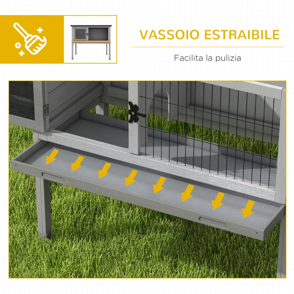 Gabbia per Conigli in Legno ¨C Xylo ¨C Rialzata con Tetto Apribile Grigio 84x43x70cm