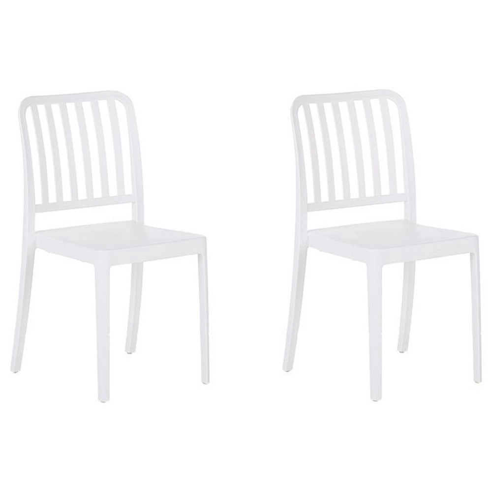 Set di 2 sedie da giardino in plastica bianca impilabili leggere per interni ed esterni resistenti agli agenti atmosferici