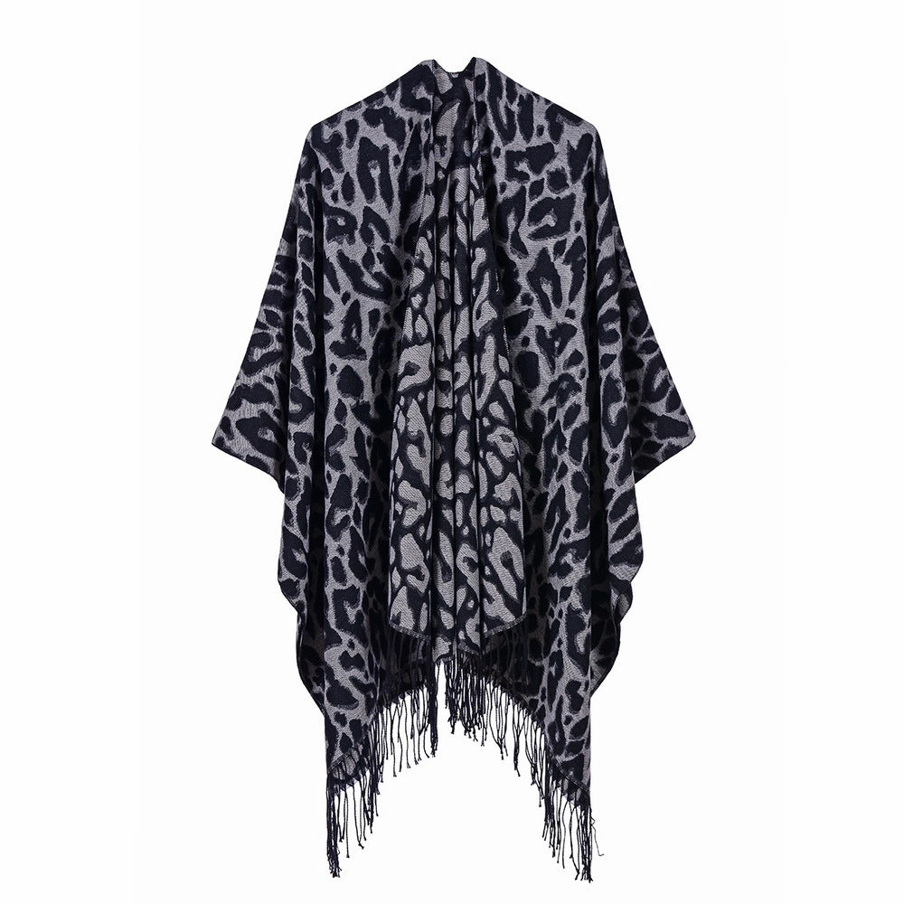 Sciarpa da donna in stile streetwear europeo e americano, scialle/mantella caldo/a doppio uso in tinta unita con nappe per autunno e inverno.