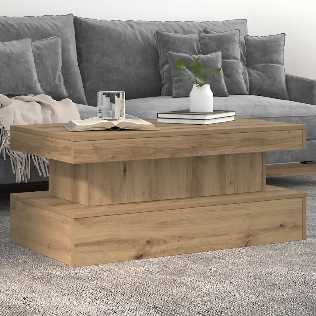 Tavolino da Salotto con Luci LED Rovere Artigianale 90x50x40 cm 857715