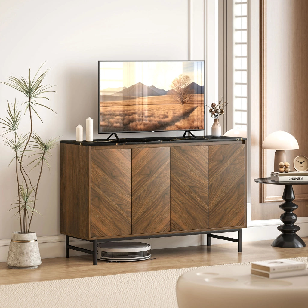 Mobile TV con 4 ante, ripiani regolabili, effetto marmo ¨C zephmum ¨C 120x39x76cm noce