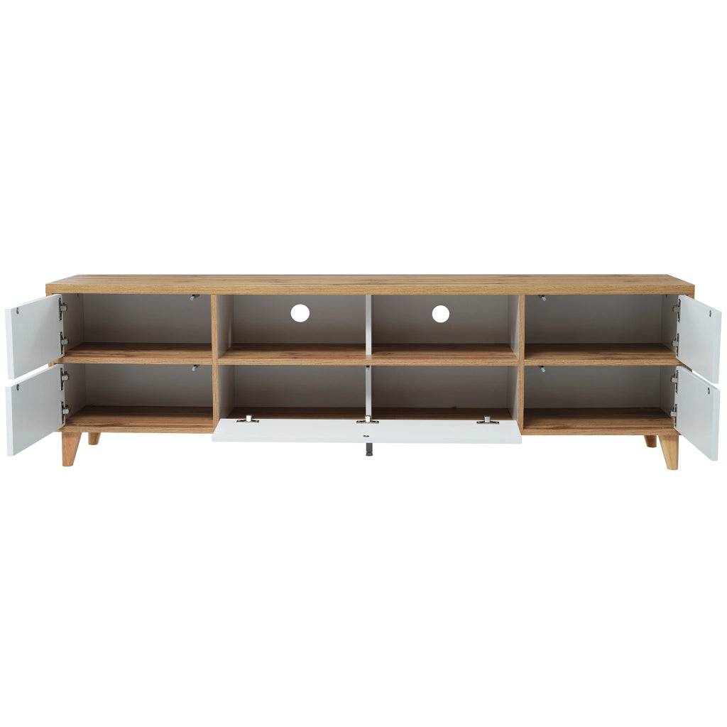 Mobile TV Lowboard ¨C MINIMAL ¨C Bianco e Legno, con Ante e Vani, Stile Country