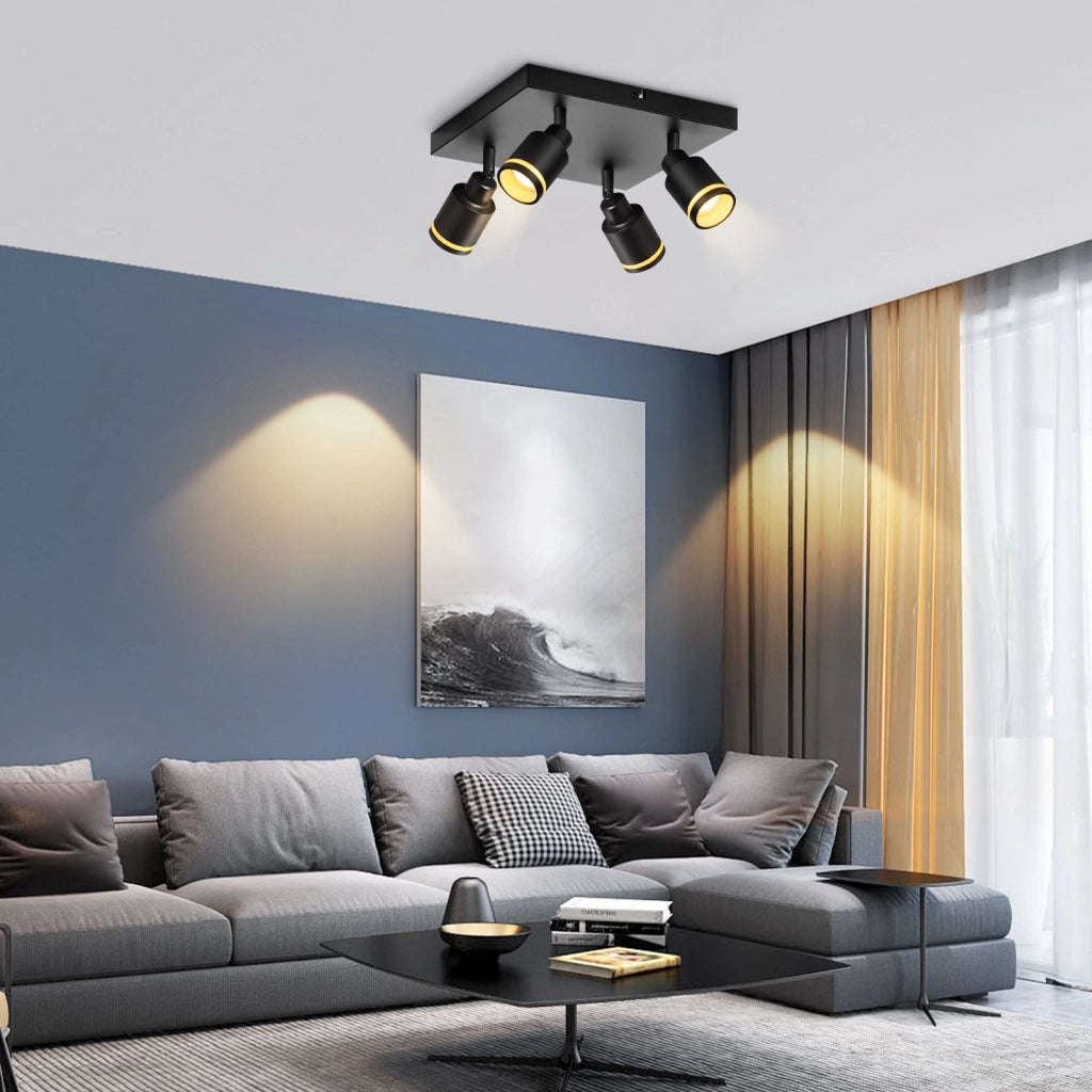 ZMH Faretto da soffitto neri 4 luci GU10 orientabili LED quadrati anche parete senza lampadina