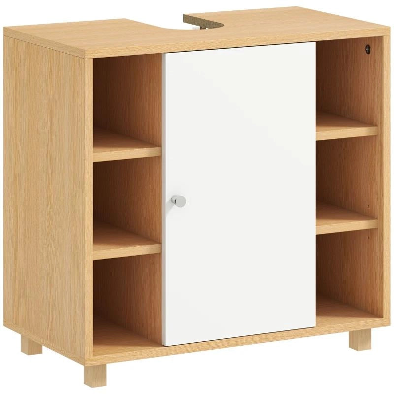 MOBILE SOTTOLAVABO BAGNO CON ARMADIETTO A 2 ANTE SOFT-CLOSE E 6 RIPIANI APERTI, 60X33X57CM, BIANCO
