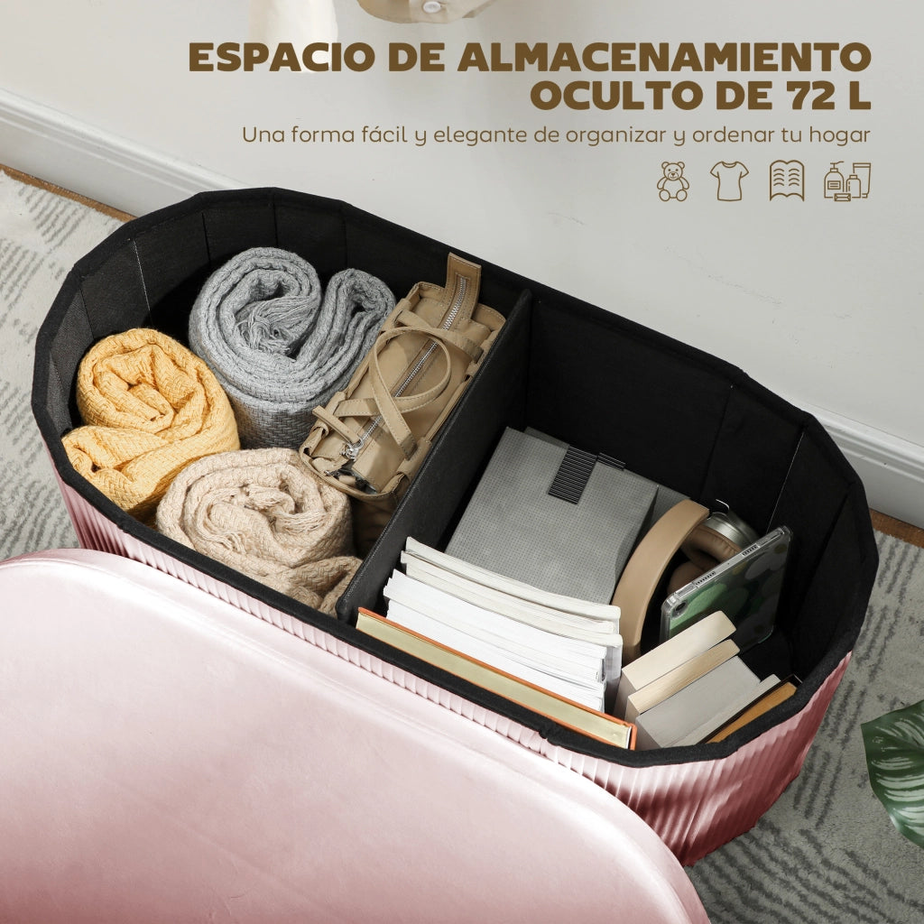 Pouf con contenitore pieghevole ¨C zephmum ¨C rosa velluto 76x38x35 cm