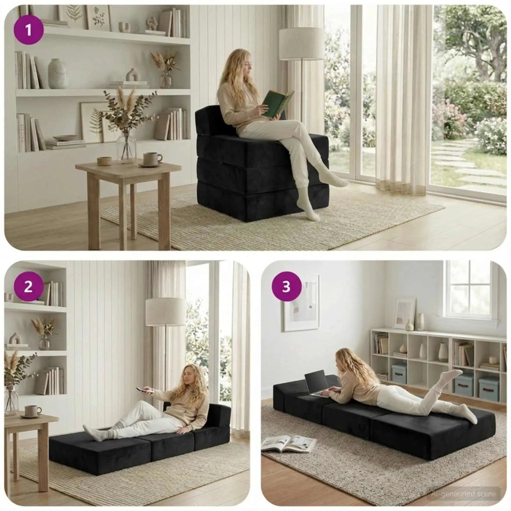 Divano Letto Pieghevole Nero 200 x 70 x 15 cm Velluto 900011