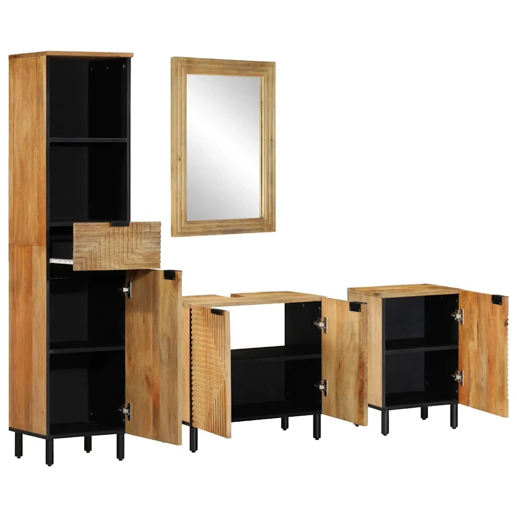 Set Mobili da Bagno 4 pz Marrone in Legno Massello di Mango 3310008