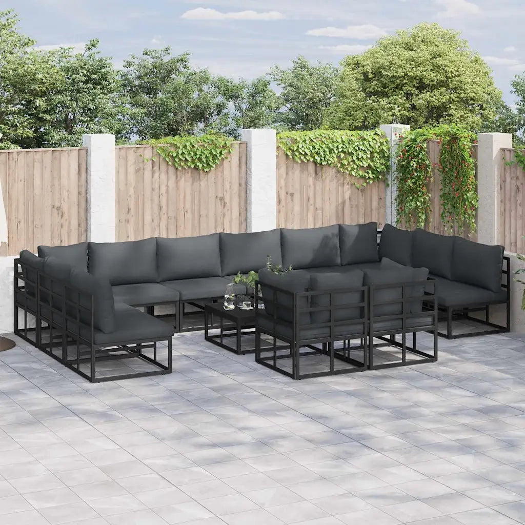 Set Divano da Giardino con cuscino 12 pcs Nero Alluminio 3378924
