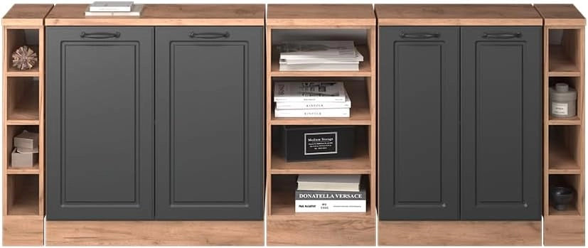 Set di mobili sottotetto Rion, Antracite casa di campagna, 210 cm Set di 5 carcasse armadio profondità 60 cm, adatto per il salvaspazio sotto tetti spioventi