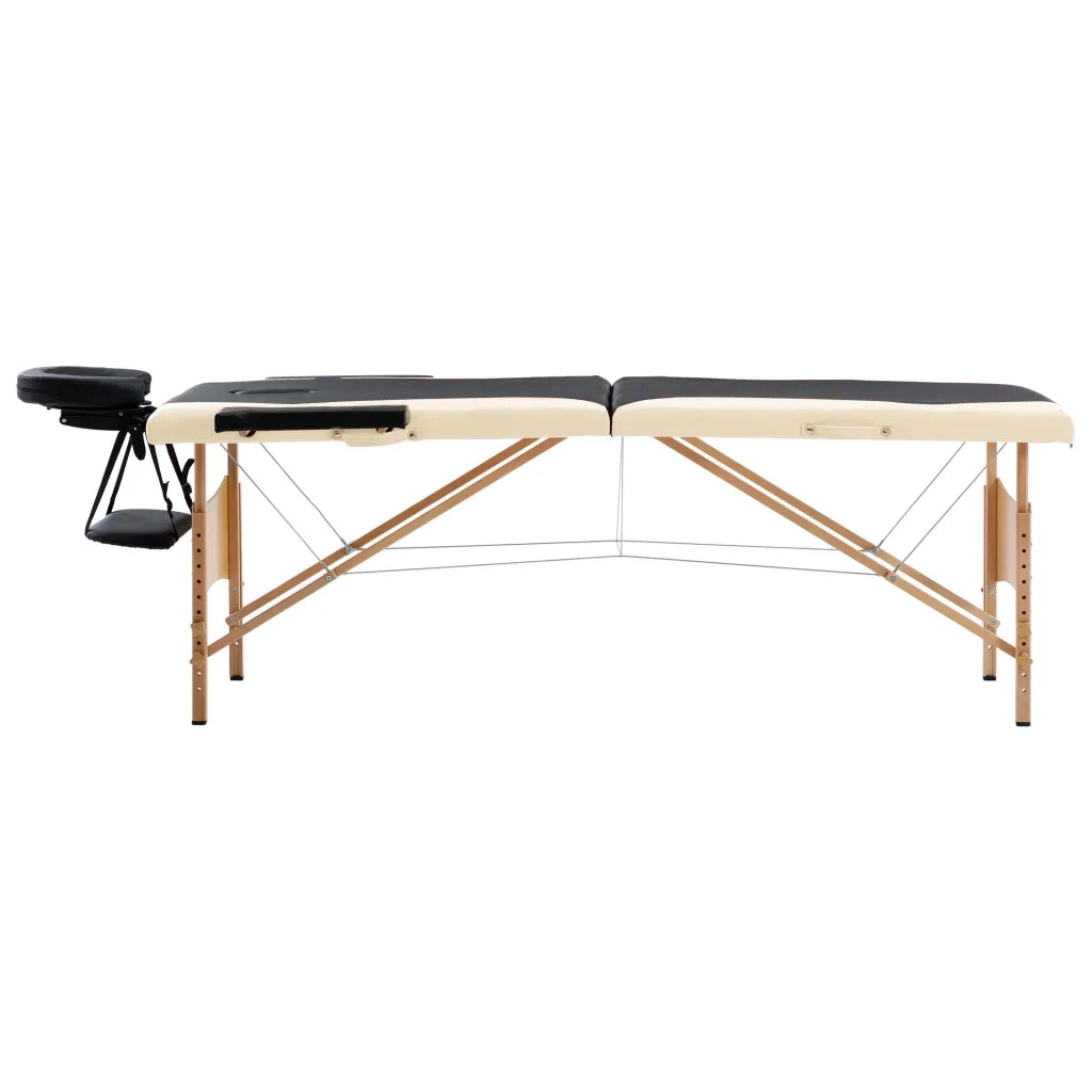 Lettino Massaggio Pieghevole a 2 Sezioni Legno Nero e Beige CFW2238684