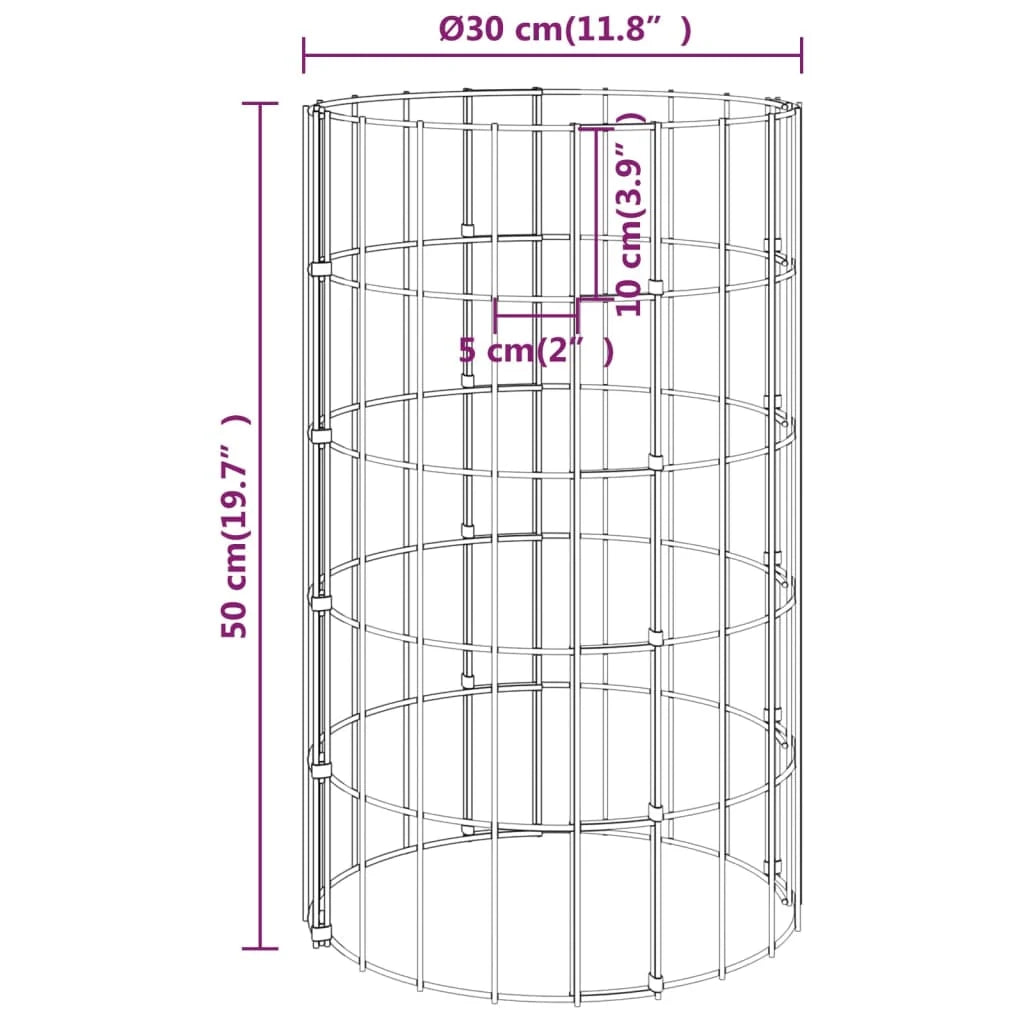 Gabbione rialzato circolare 3 pezzi acciaio zincato Ø30 x 50 cm argento 02_0039900