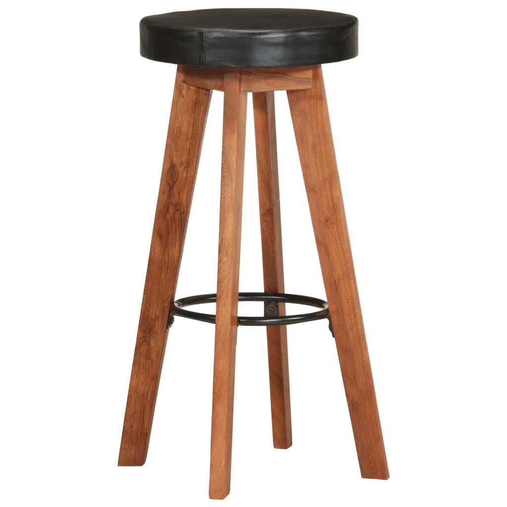 Sgabelli da Bar 2 pz in Vera Pelle e Legno Massello di Acacia 348165