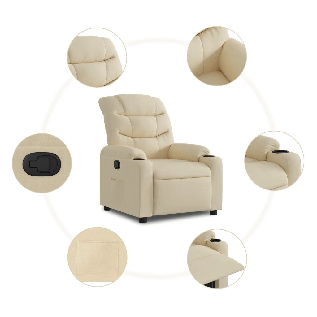 Poltrona | Sedia Relax Reclinabile in Tessuto Crema
