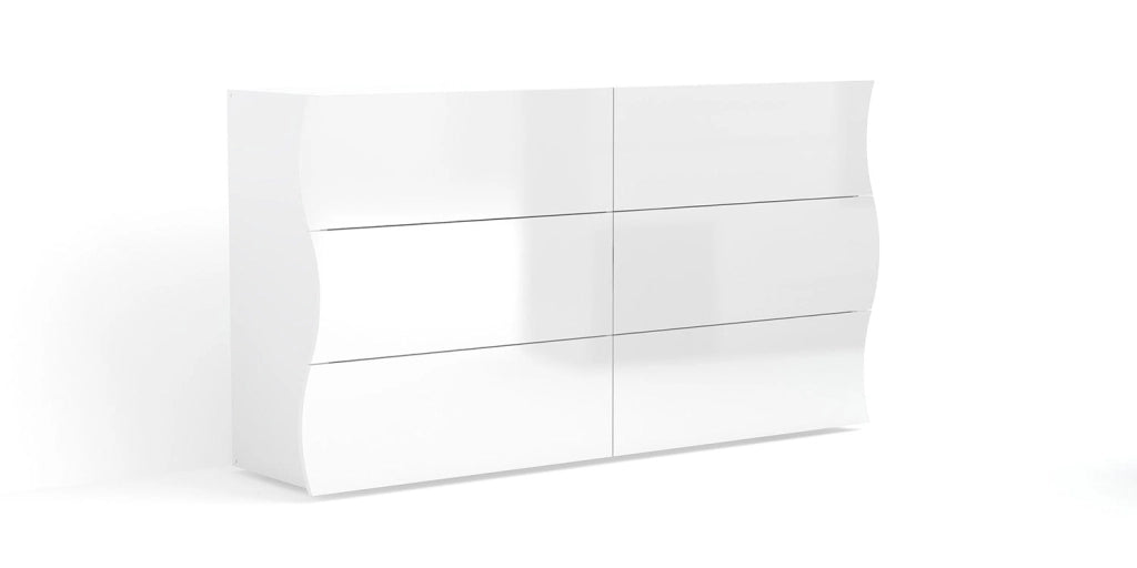 Comò 6 Cassetti 155x40x81,5 cm Onda 6C Bianco Lucido