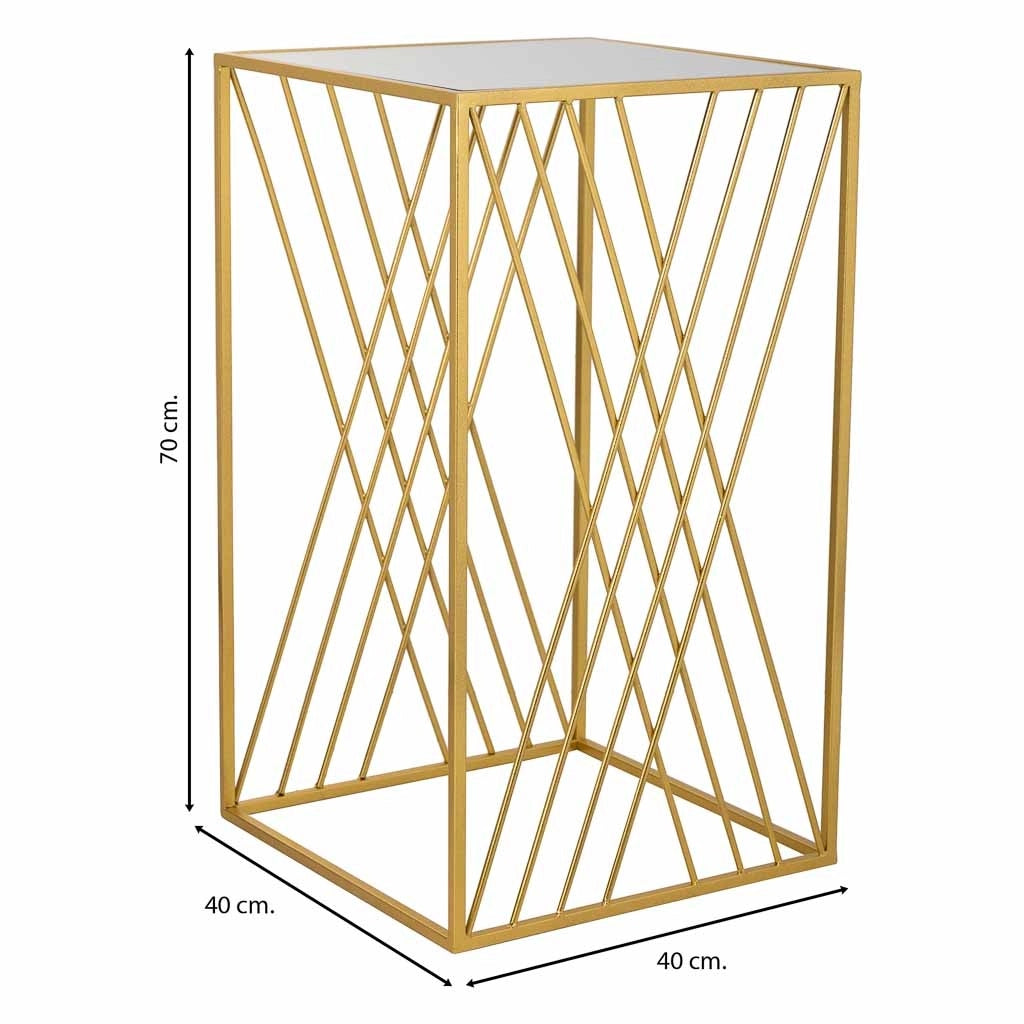 Tavolino angolare quadrato in metallo oro 40x40x70