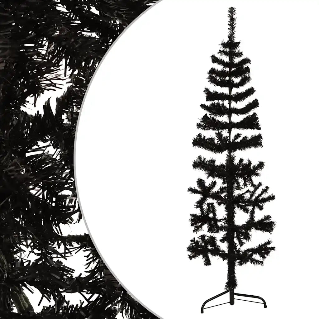 Albero Natale Artificiale Sottile a Met¨¤ e Supporto-Albero Natalizio Nero 150 cm