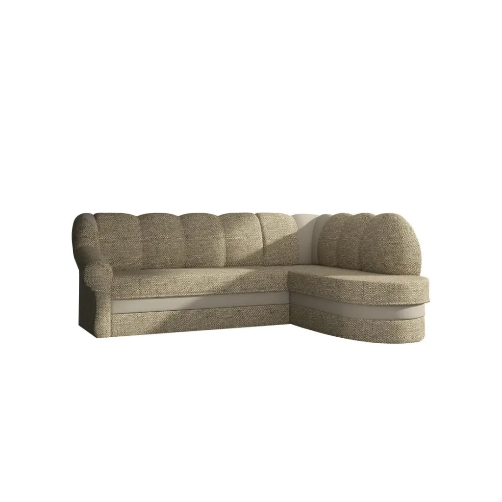 Divano ad angolo destro convertibile BENANA 250 cm beige e marrone con contenitore