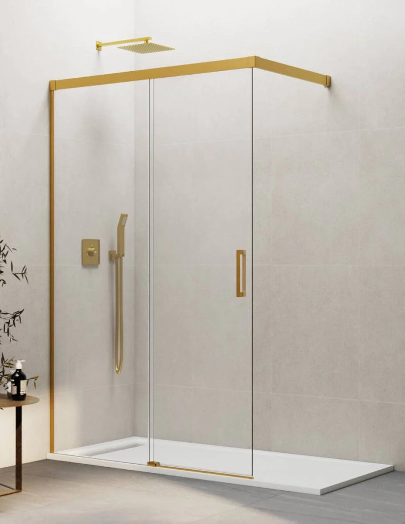 Porta doccia scorrevole 1+1 THALASSA (BASIC) walk-in 110 cm Profilo Oro vetro trasparente