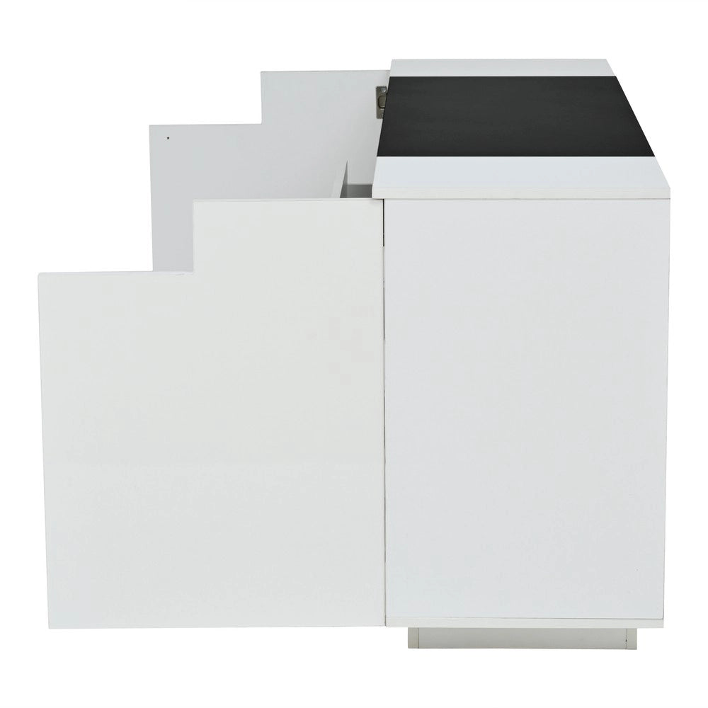 Mobile Credenza Soggiorno con LED e Cassetti ¨C MINIMAL ¨C Bianco/Nero Lucido 140x40x68