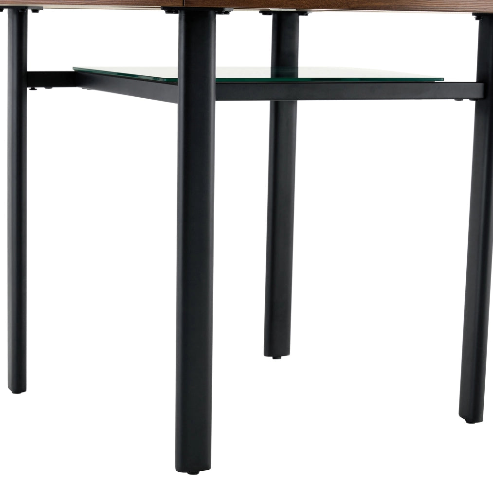 Tavolo da pranzo rotondo 100 cm in MDF marrone, vetro e metallo