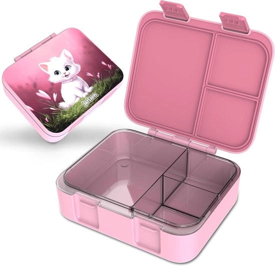 Bento box per bambini con contenitori e scatola per snack BPA-free per scuola materna e scuola 1000 ml leggero (gatto rosa)
