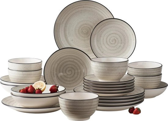 Servizio da Tavola in Porcellana Luxe 24 pezzi - Beige - Hand-painted - Anti-chip - 6 persone