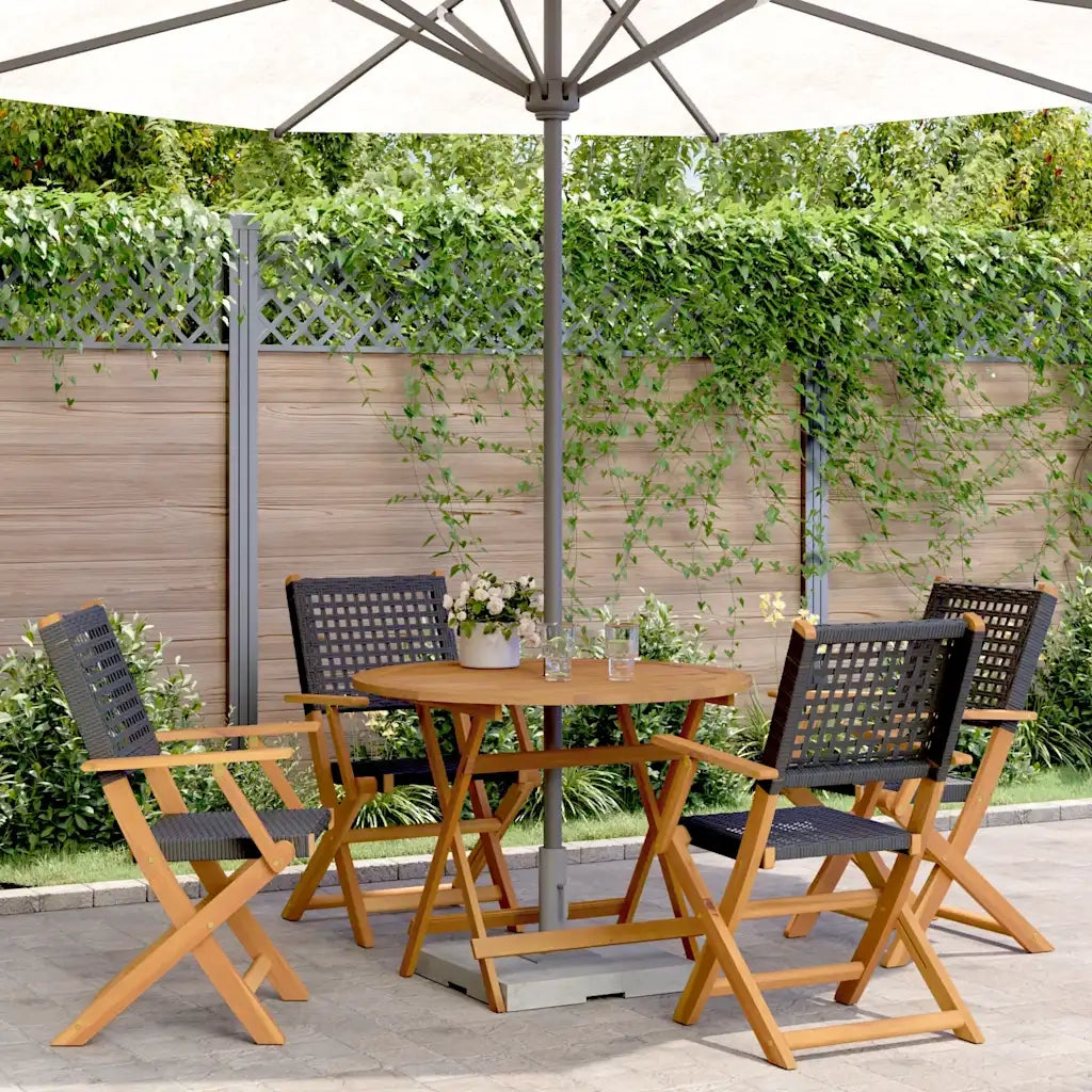 Set da Pranzo per Giardino 5pz | Set Salotto da Giardino Nero Polyrattan e Legno Massello