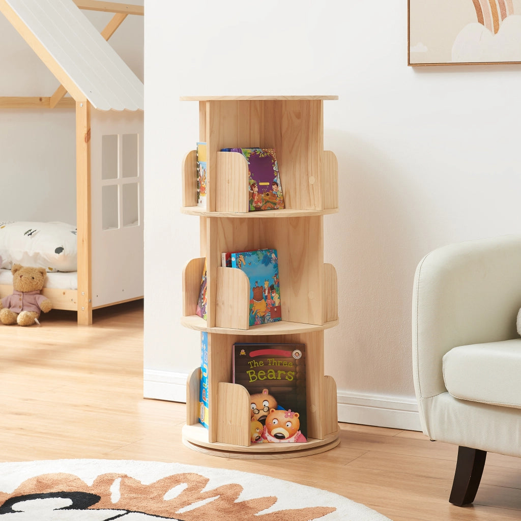 Libreria Girevole Chasek per Cameretta a 3 Livelli in Legno di Pino 95 x Ø44 cm [en.casa]
