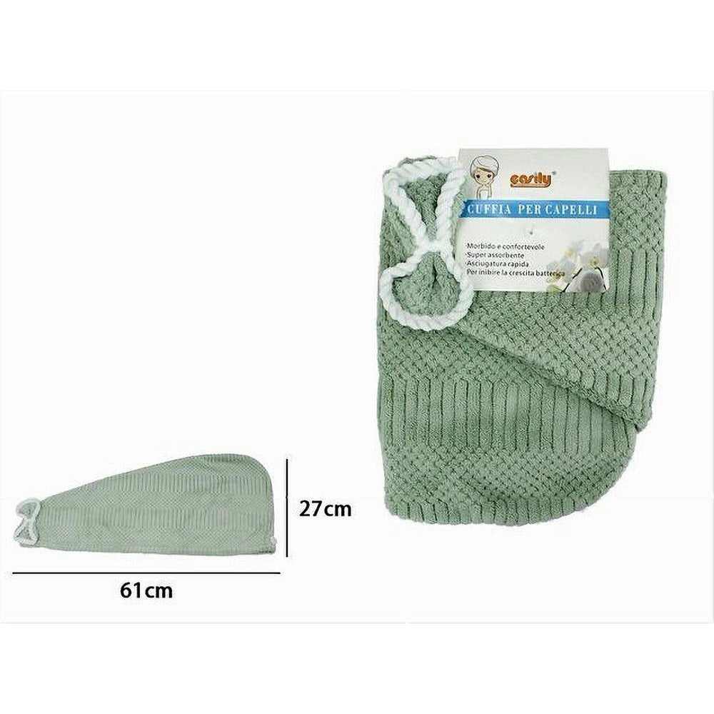 Trade Shop - Cuffia Asciugamano Shampoo Bagno Doccia Asciuga Capelli Fiocchetto Verde 79632 -