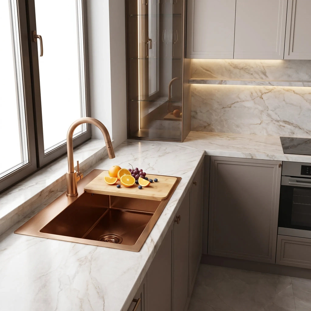 Lavello In Acciaio Con Set Di Accessori 3 Pz. Rea Leo 50 Brush Copper