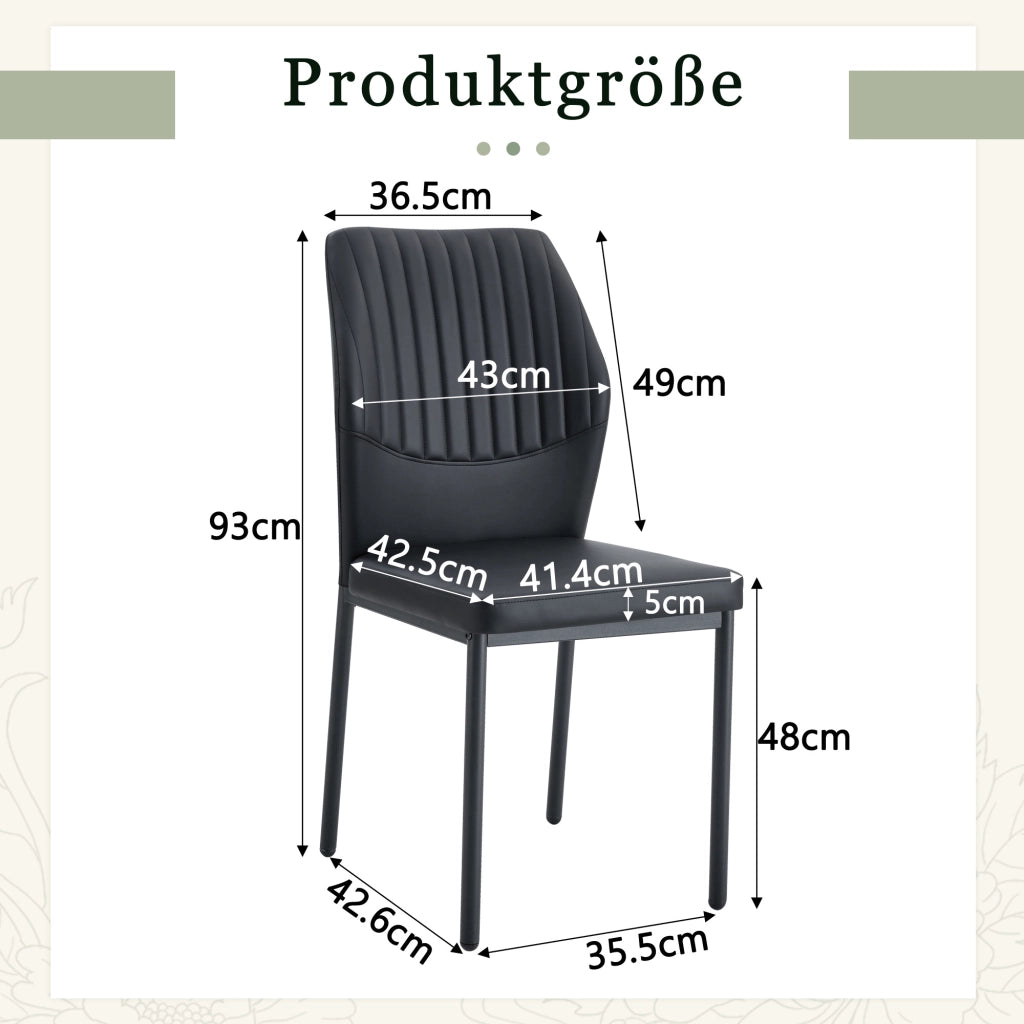 Sedia da Pranzo Set da 4 con Schienale Ergonomico Imbottito e Gambe in Metallo, PU Nero, 93 cm