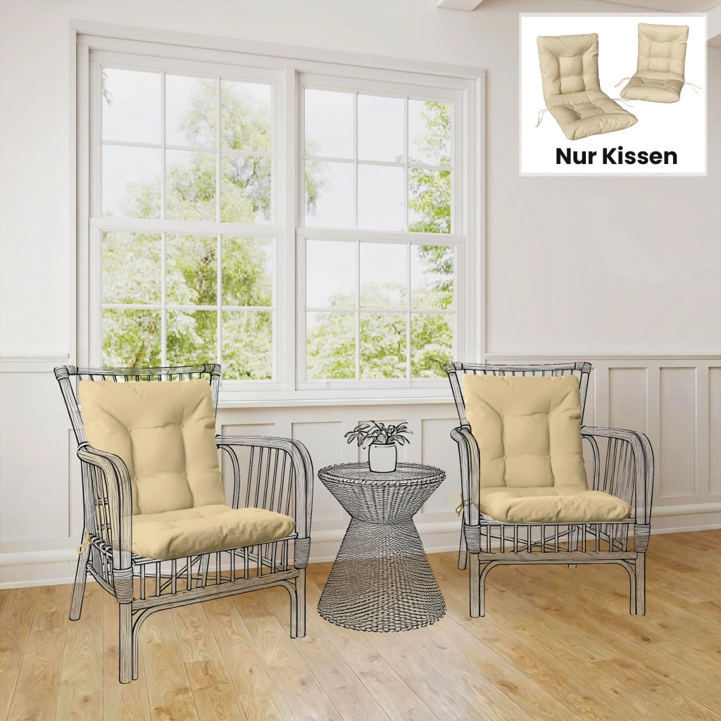 Cuscino per sedili da esterno con schienale e cinghie; rivestimento idrorepellente per interno ed esterno; beige