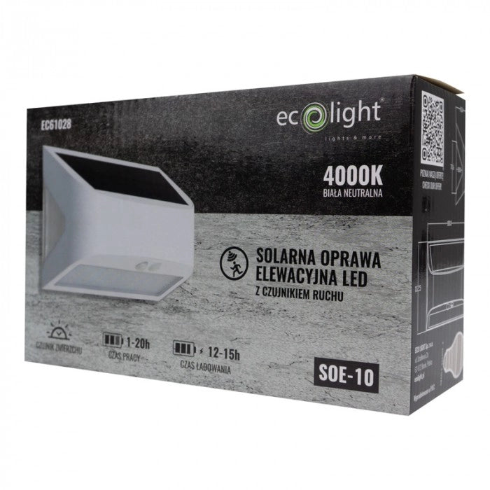 Applique solare LED 6W 4000K bianca PIR 2 modalità Ecolight