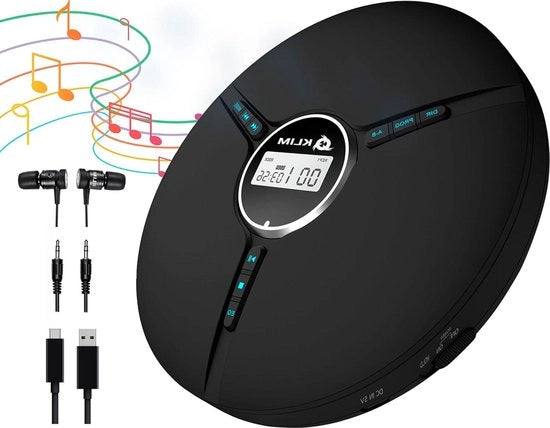 Portatile lettore CD con batteria integrata e cuffie - Lettore CD mini compattibile - CD-R CD-RW MP3 - Nero