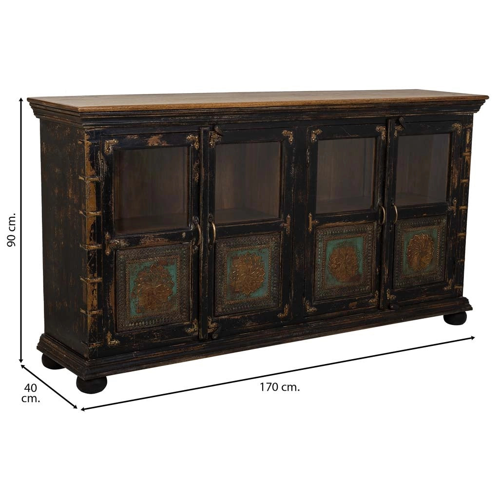 Credenza in legno, vetro e metallo marrone 170x40x90