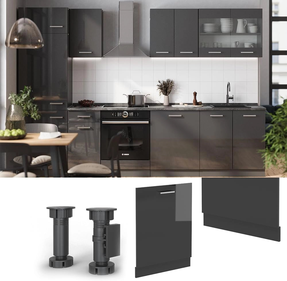 Pannello frontale della lavastoviglie R-Line, Antracite lucido, 60 cm senza piano di lavoro, per la libera combinazione all'interno di sistemi cucina modulari