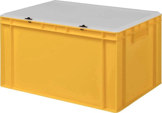 Design Eurobox Box di Stoccaggio, Contenitore di Stoccaggio, Scatola in Plastica in 5 Colori e 16 Dimensioni, con Coperchio Trasparente (Mat) (Giallo, 60 x 40 x 33 cm)
