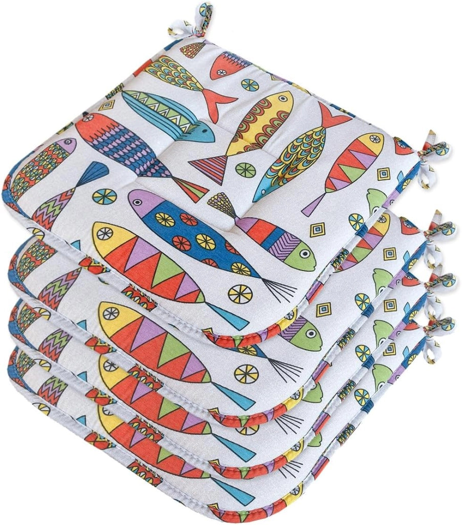 Set 4 Cuscini Sedia Cotone Design Marino Lavabili Coprisedie Universali Con Lacci Fissaggio