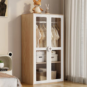 Scaffale con 10 livelli di altezza e asta appendiabiti, ante in acrilico, MDF bianco e naturale 80 × 50 × 150 cm