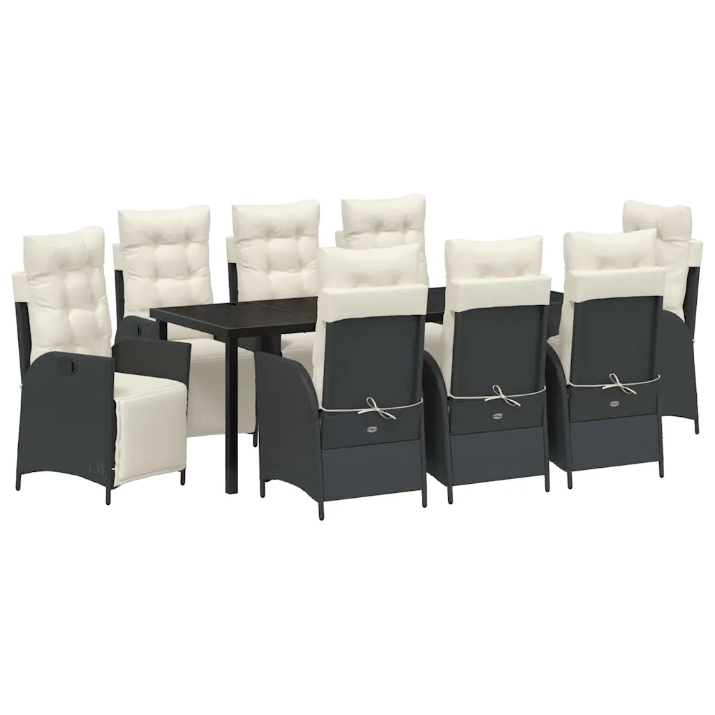 Set da Pranzo per Giardino con cuscino 9 pcs Nero polyrattan 3380532