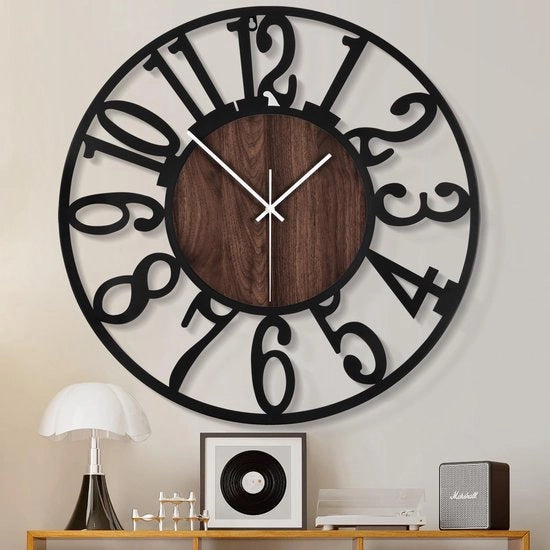 Orologio da Parete Extra Grande per Decorazione di Sala da Pranzo - Moderno 80cm Silenzioso Non Tocchi Numeri Arabi in Metallo per Sala da Pranzo Camera da Letto Alimentato da Batterie Orologio da Parete in Legno
