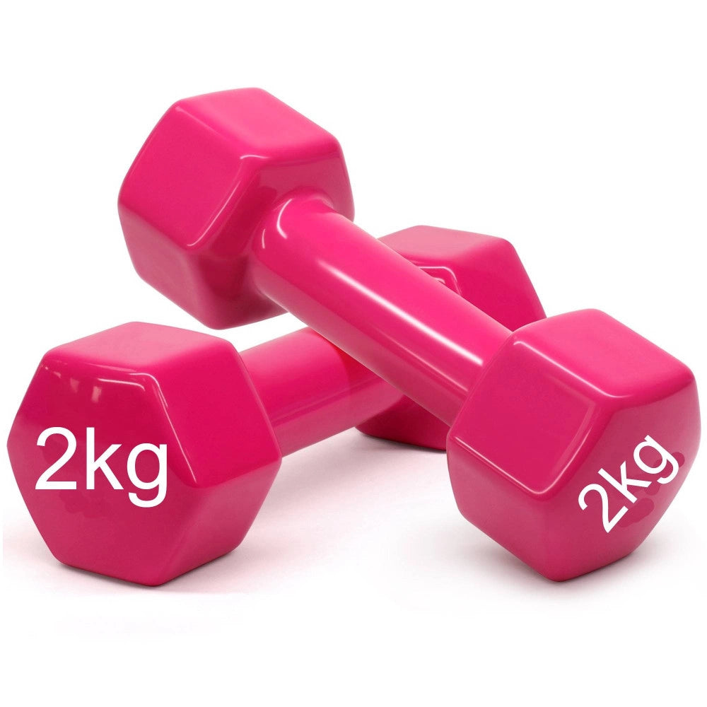 Trade Shop - Coppia Di Manubri In Vinile Da 2kg Ognuno Manubri Pesi Palestra Fitness Rosa -