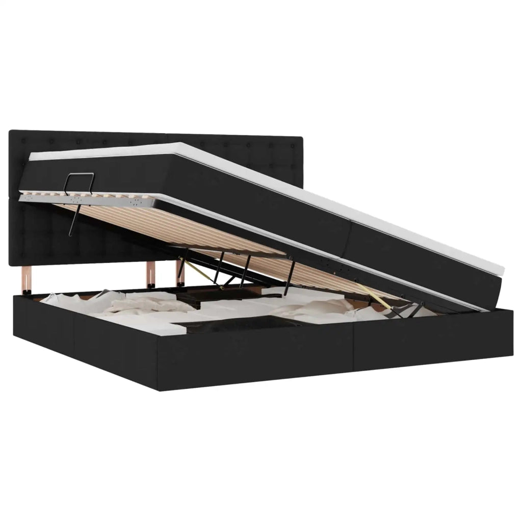 Letto con contenitore LED e materasso Nero 200 x 200 cm Tessuto