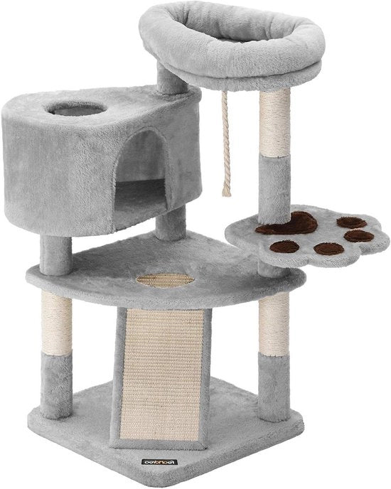 Albero per Gatti con Posto di Gatto e Rampe per Scale - Torre per Gatti in Multi Livelli per Gatti fino a 7 kg - Grigio (49 x 49 x 95 cm)