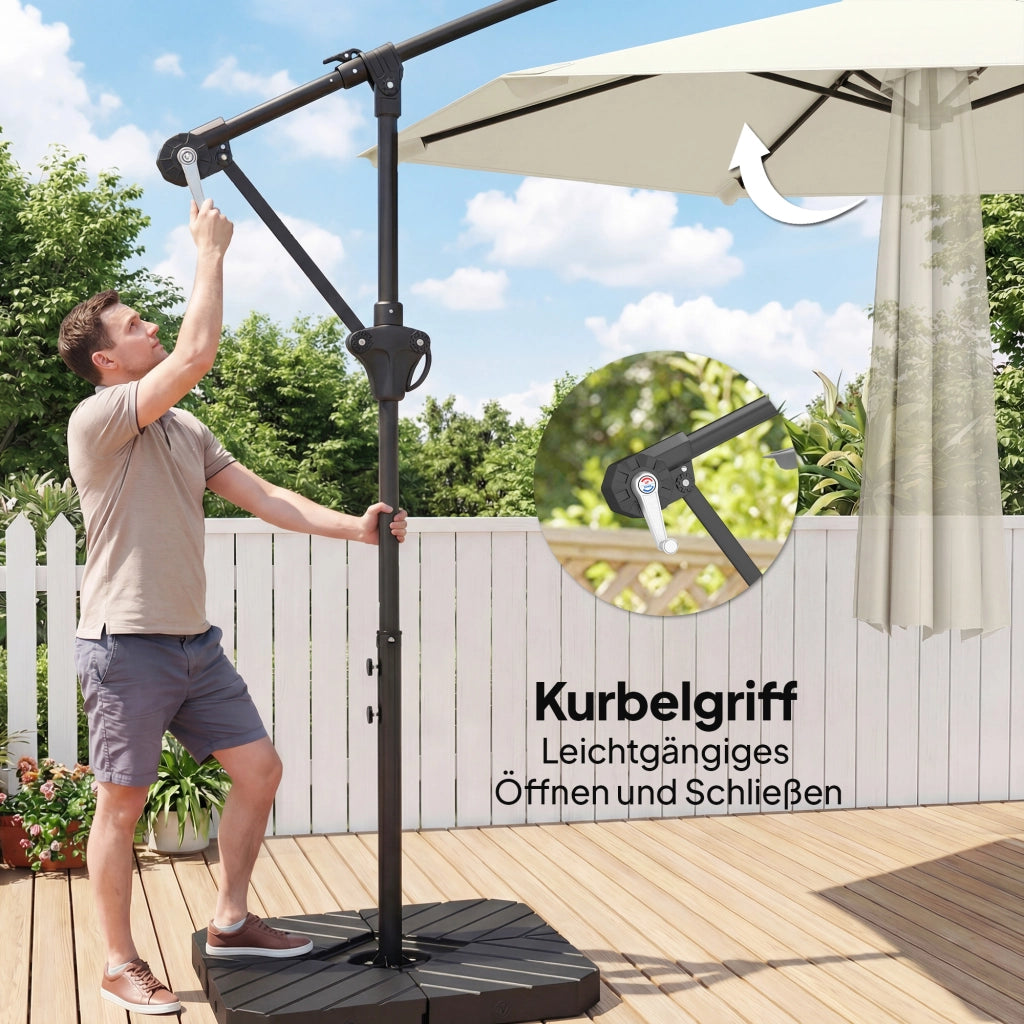 Ombrellone da giardino ?300 cm con meccanismo a manovella ¨C zephmum ¨C bianco crema