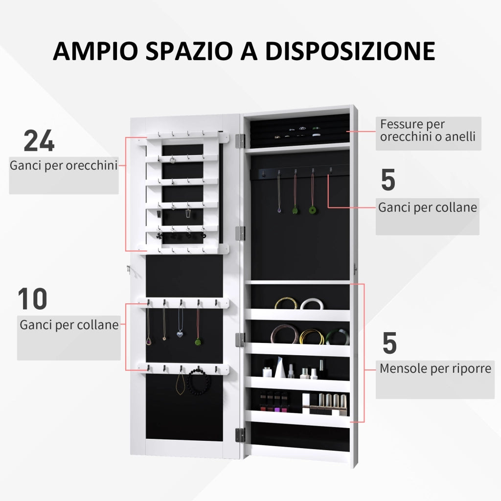 Specchiera Armadio Portagioielli da Parete in Legno MDF Bianco 37x9.5x112 cm