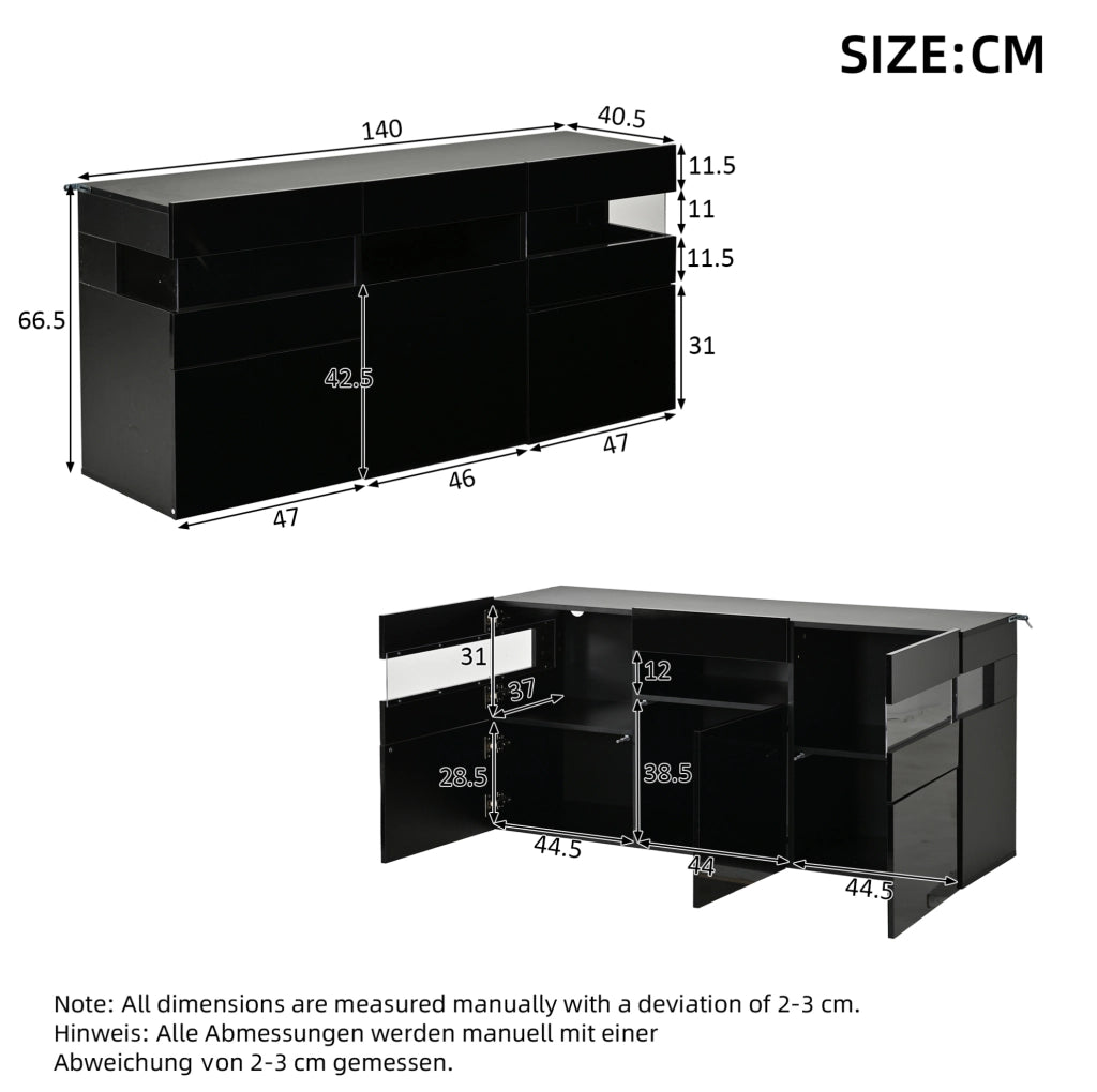 Credenza da soggiorno nera con illuminazione LED